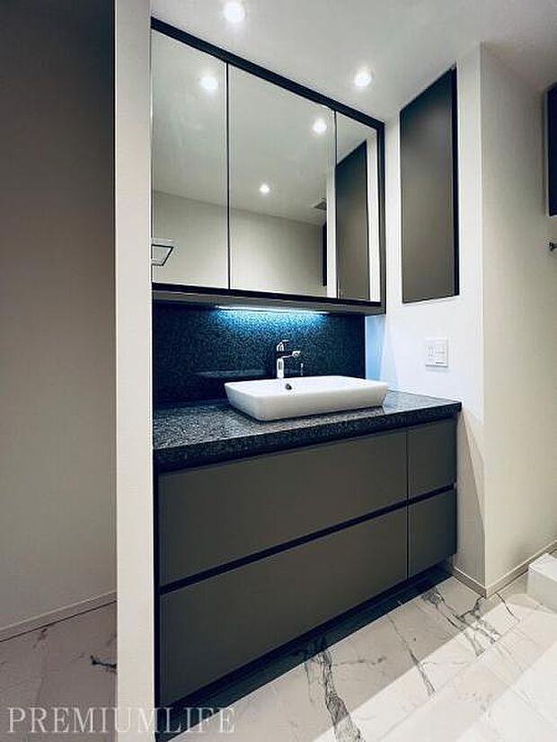 ホテルライクな仕様の独立洗面台。スペースにゆとりがあります。
