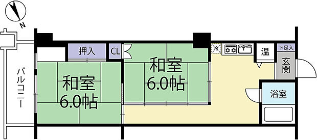 マンション南熱海(2K) 8階の間取り図
