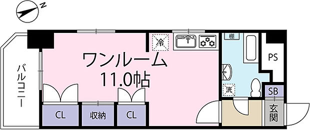 ハイネス来の宮熱海グリーンサイド(1R) 11階の間取り図
