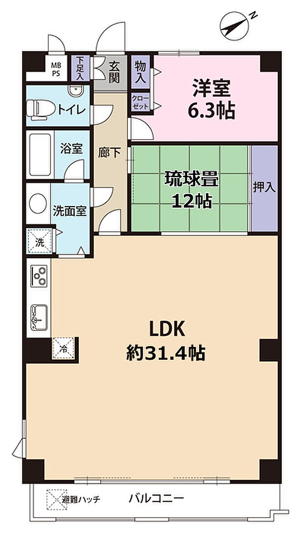 ライオンズマンション熱海(2LDK) 7階の間取り図