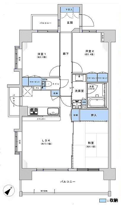 ガーラ・フィールズ川口(3LDK) 4階の間取り図