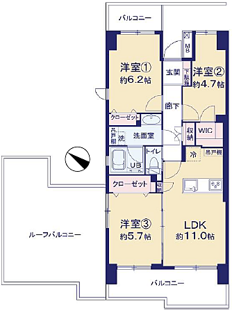 川口弥平パーク・ホームズ(3LDK) 6階の間取り図