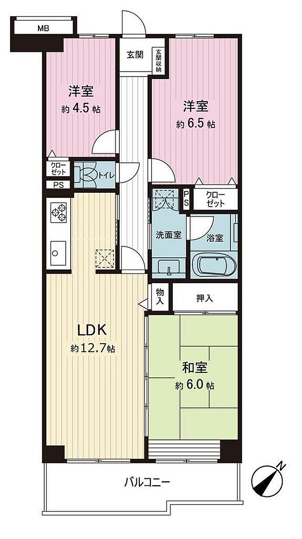 コスモ稲毛ロイヤルステージ(3LDK) 7階の間取り図