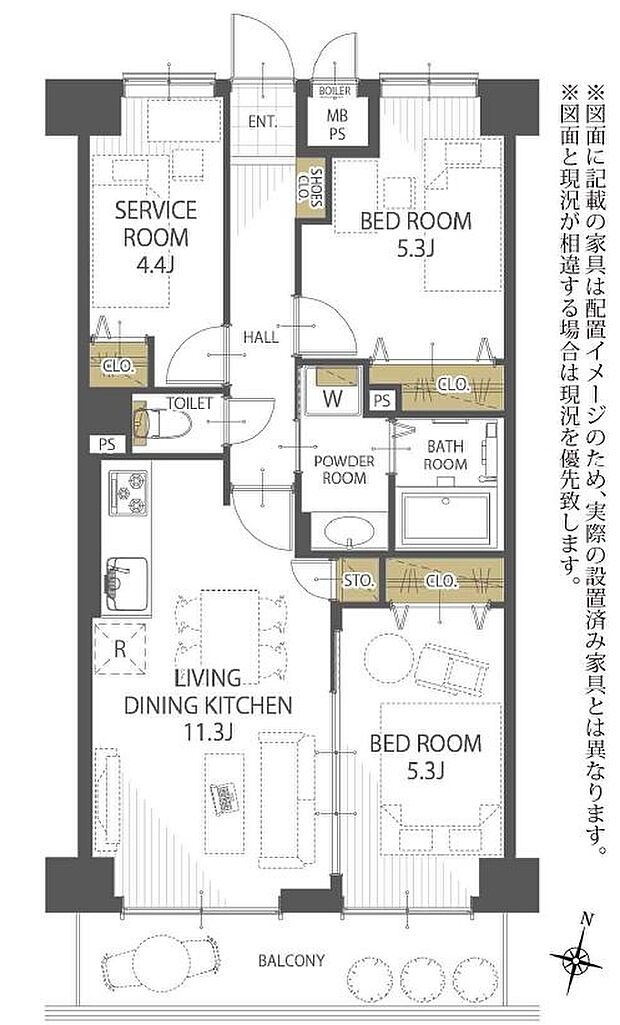 ライオンズマンション竹の塚第６(3LDK) 4階の間取り図