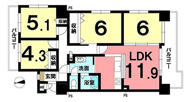 グリーンコーポ江南(4LDK) 2階の間取り図