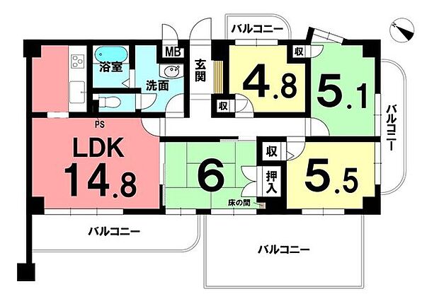 サンハウス扶桑(4LDK) 6階の間取り図