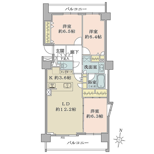 専有面積約79.55m2のゆとりある3LDK。全室約6帖以上あり、どのお部屋でもゆったりとお過ごしいただけます。