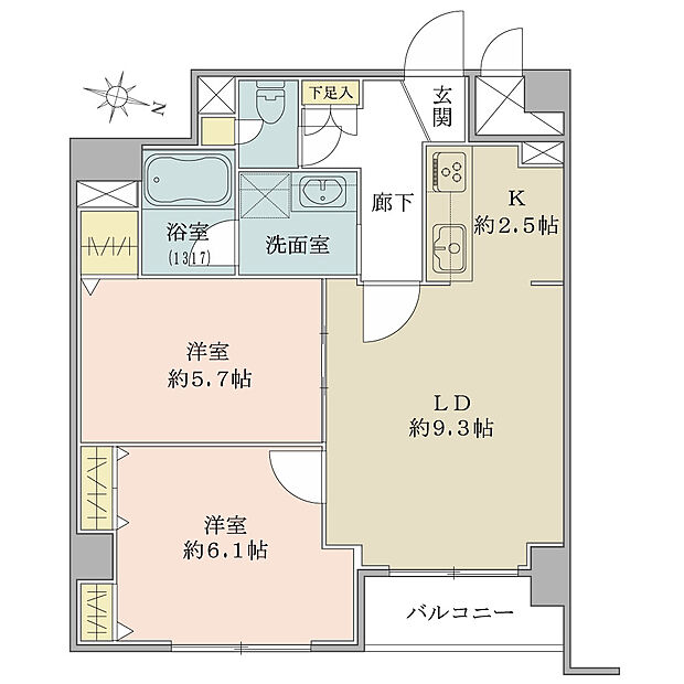 全居室収納付き、フローリング仕様で使い勝手の良い2LDK。専有面積は55.55m2になります。