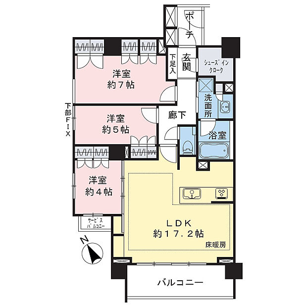 クリオ横濱本牧(3LDK) 4階の間取り図