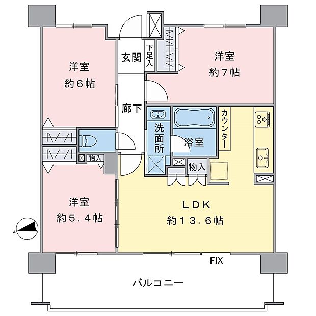 お住まいは3階部分、全居室に収納スペース付きの3LDKです。