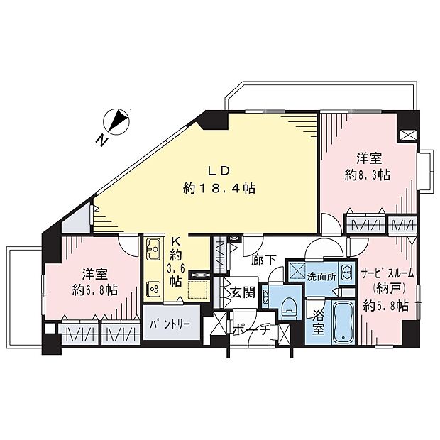 日神パレステージ横浜南(2SLDK) 9階の間取り図