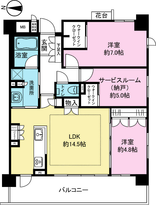 クリオ武蔵小杉ガーデンマークス(2SLDK) 2階の間取り図