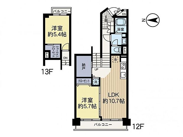 川崎河原町分譲共同ビル14号棟(2SLDK) 12階の間取り図