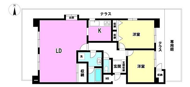 角部屋でバルコニー広々！専用庭があります。