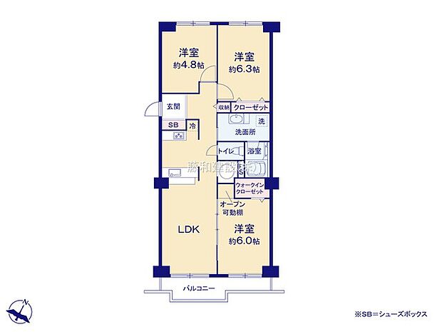 所沢コーポラスA棟(2LDK) 2階/2階の間取り図