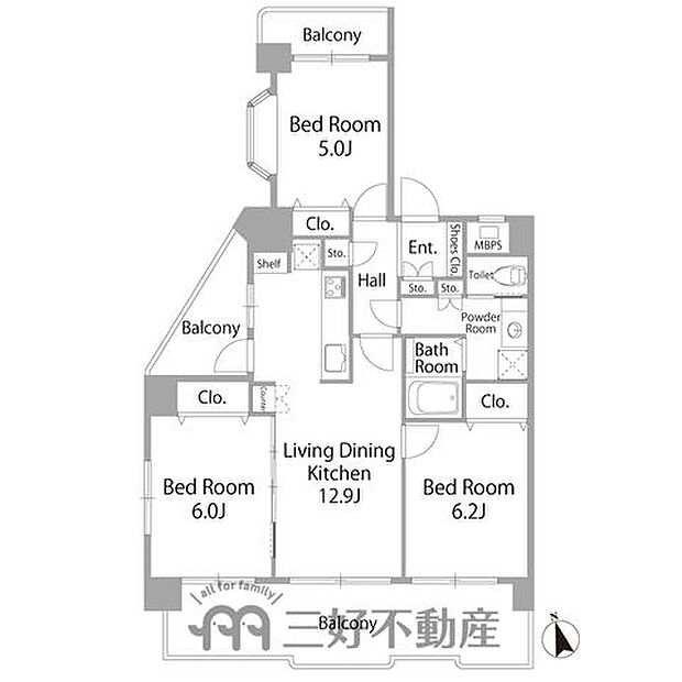 ライオンズマンション六本松(3LDK) 3階/301の間取り図