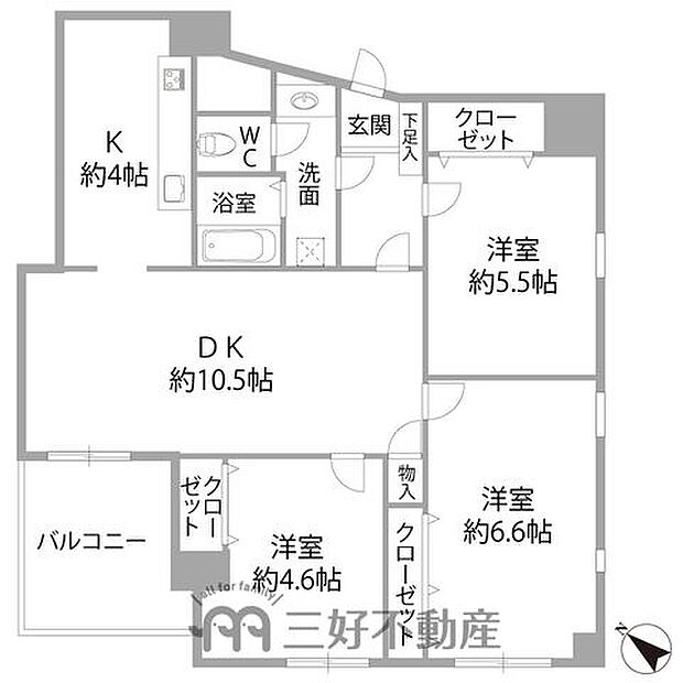 東峰マンション渡辺通(3LDK) 11階/1104の間取り図