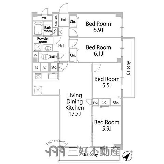 高宮パークマンション(4LDK) 4階/401の間取り図