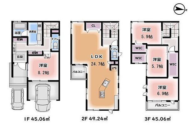 3階の3部屋に全てWIC付き、収納スペース豊富です！