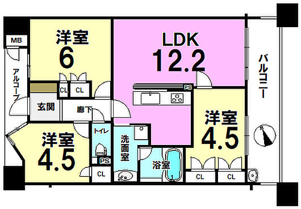 ファミリーにも十分な広さの3LDKの間取りです♪