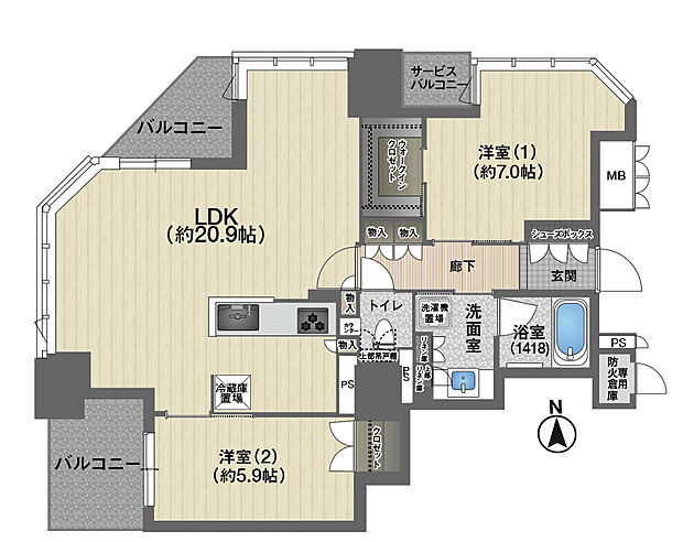 ブランズタワー大阪本町(2LDK) 26階/26Fの間取り図