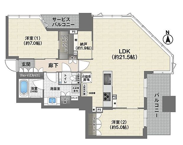 ブランズタワー大阪本町(2SLDK) 36階/36Fの間取り図