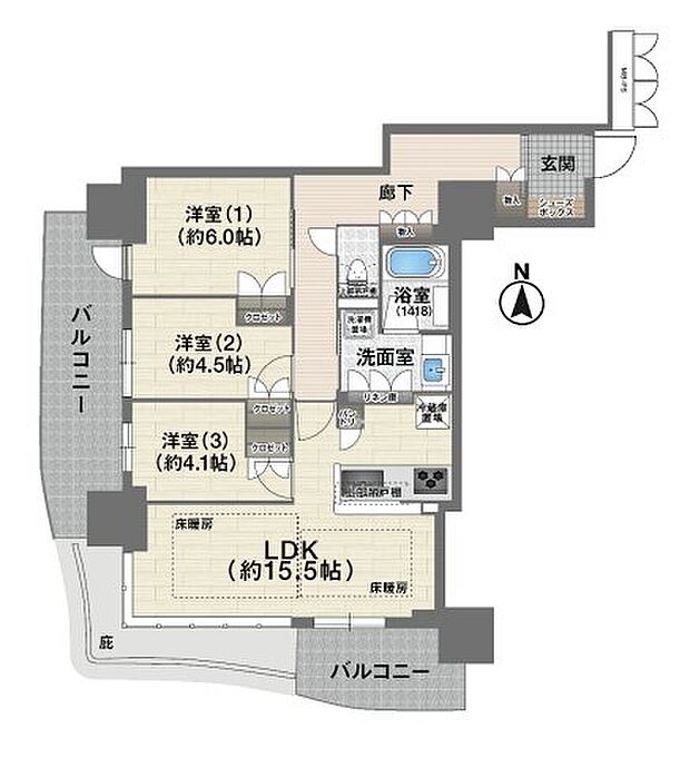 ローレルタワー堺筋本町(3LDK) 18階/18Fの間取り図
