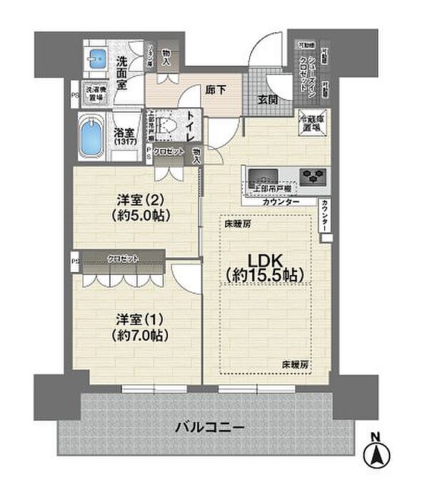 ローレルタワー堺筋本町(2LDK) 3階/3Fの間取り図