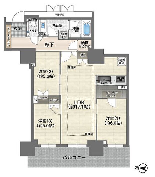 ローレルタワー堺筋本町(3LDK) 41階/41Fの間取り図