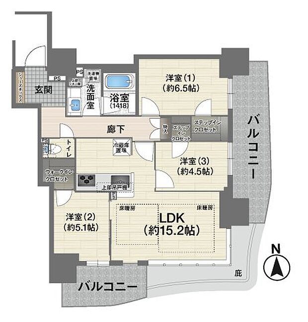 ローレルタワー堺筋本町(3LDK) 15階/15Fの間取り図