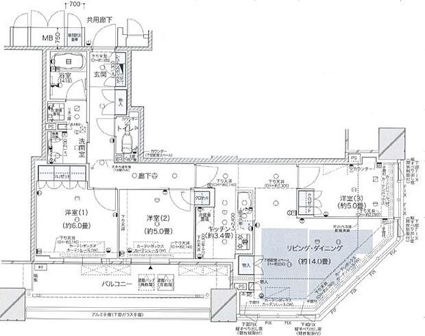 ブランズタワー大阪本町(3LDK) 13階/13Fの間取り図