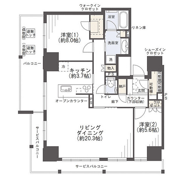 シエリアタワー大阪福島(2SLDK) 23階/23Fの間取り図