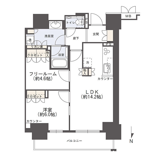 ローレルタワー堺筋本町(1SLDK) 22階/22Fの間取り図