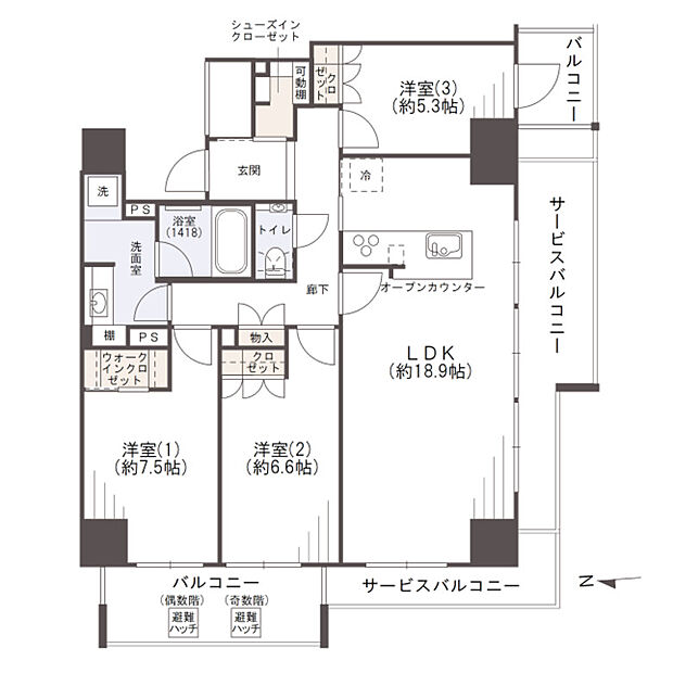 シエリアタワー大阪福島(3LDK) 28階/28Fの間取り図