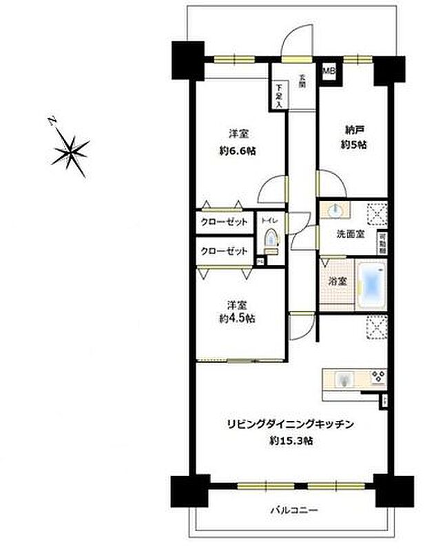ネオハイツ鎌ケ谷弐番館(2SLDK) 6階の間取り図