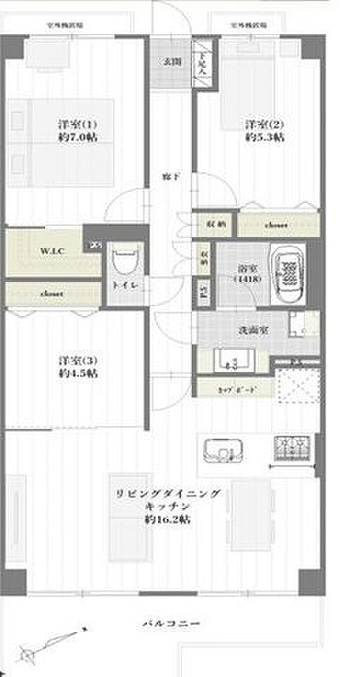 コスモ津田沼グレイスシティＡ棟(3LDK) 2階の間取り図
