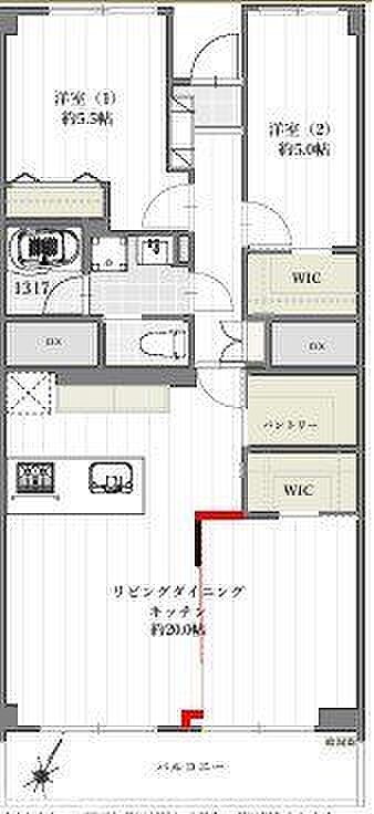 千葉ガーデンタウンＢ棟(2LDK) 4階の間取り図