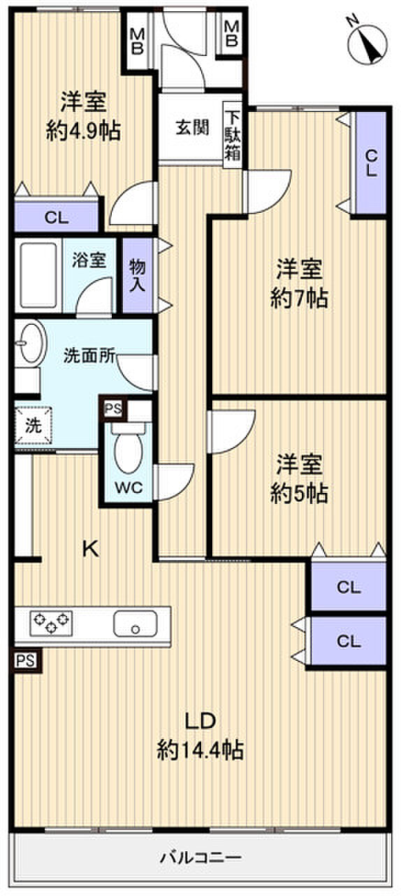 コスモ八千代台(3LDK) 3階の間取り図