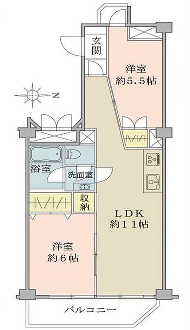 京成サンコーポ勝田台Ｃ棟(2LDK) 5階の間取り図