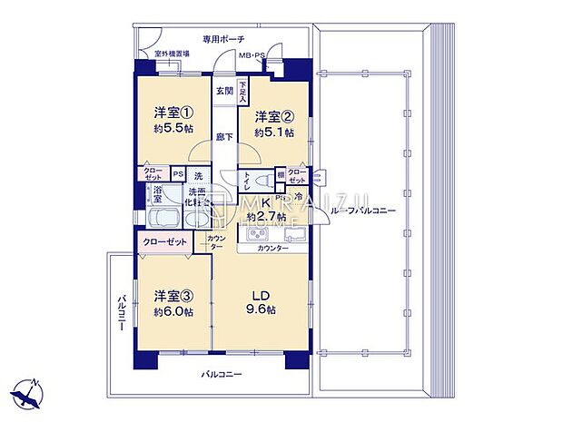 ライオンズマンション日野中央公園(3LDK) 5階/501の間取り図