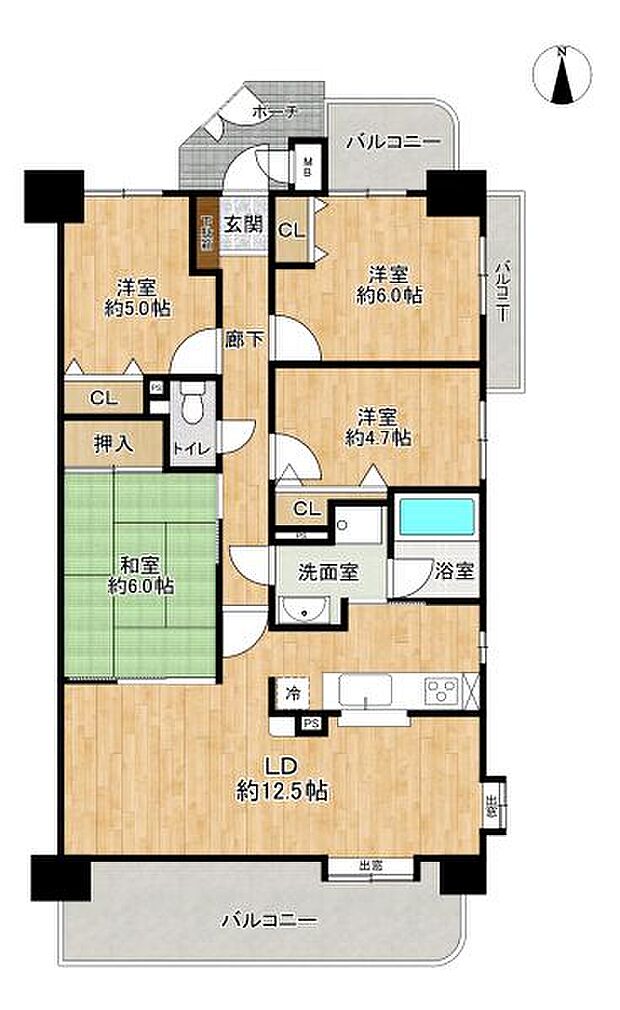東南角部屋で3面バルコニー！4LDKと居室が充実！子ども部屋等も確保でき、ご家族のプライベート空間もしっかり確保できます！
