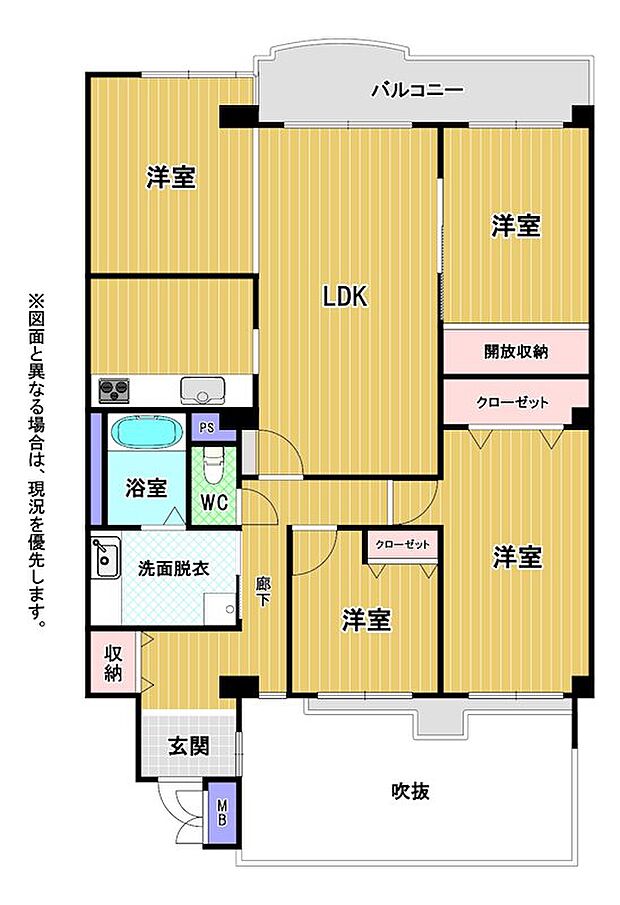 寺塚パークマンション(4LDK) 3階の間取り図