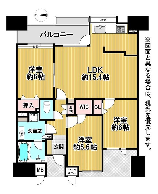 サンパーク・クレストサージュ戸畑Aコート(3LDK) 13階の間取り図