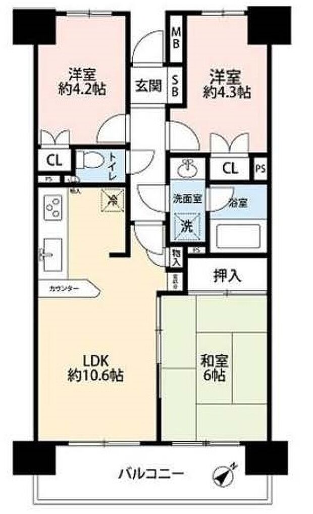 上福岡パーク・ホームズ(3LDK) 5階の間取り図