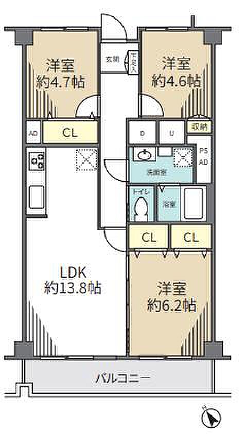 多摩稲城マンションC棟(3LDK) 3階の間取り図