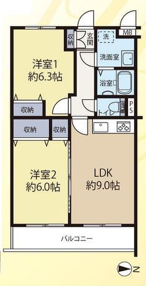 ディアパーク宮前平(2LDK) 3階の間取り図