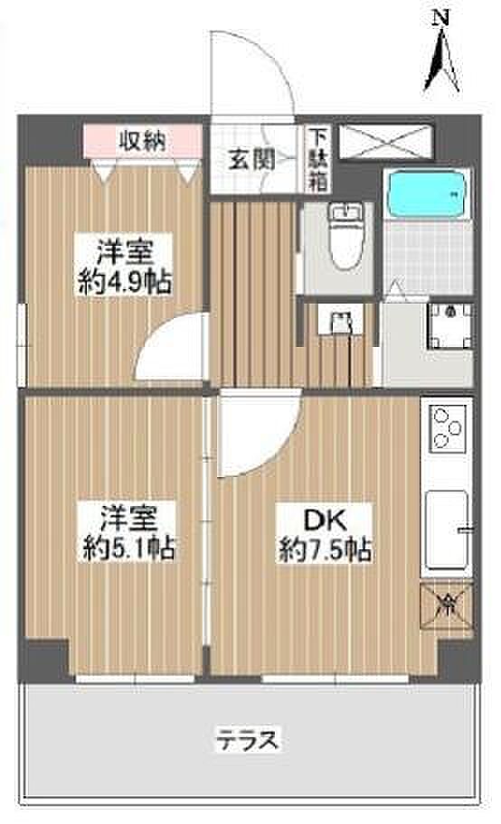 パールマンション越谷(2DK) 1階/1階の間取り図