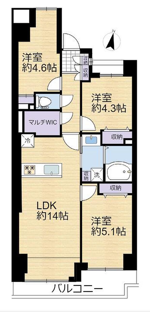 サンマンション五反野(3LDK) 2階の間取り図