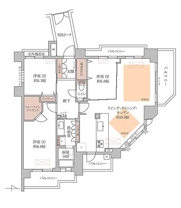 ファミール・グラン岡崎東山荘(3LDK) 4階の内観