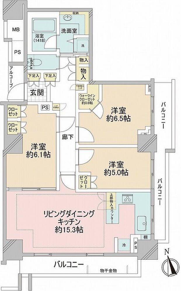アリビオーレ神楽坂(3LDK) 6階の間取り図